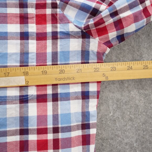 Banana Republic Shirt Mens Large Red Blue Button Up Plaid Long Sleeve Chambray - Picture 10 of 14
